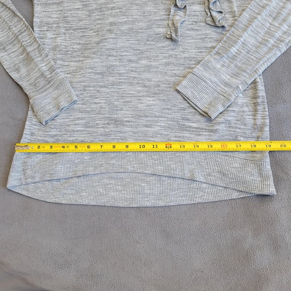 BANANA REPUBLIC Shirt Womens Medium Gray Long Sleeve Speckled Ruffle Hem - Picture 4 of 13